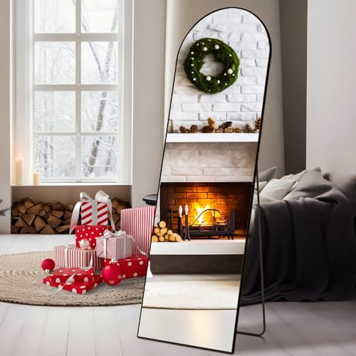 Sweetcrispy Arched Full Length Mirror 59"x16" Full Body Floor Mirror Standing Hanging or Leaning Wall, Arch Wall Mirror with Stand Aluminum Alloy Thin Frame for Bedroom Cloakroom,Black - Black-arched - 59"×16"
