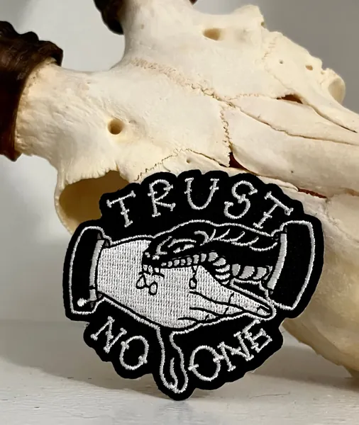 Trust No One. Snake hand. Handshake. Snake Patch. Iron On Patch. Embroidered patch. Trust No One Tattoo. Appliqué