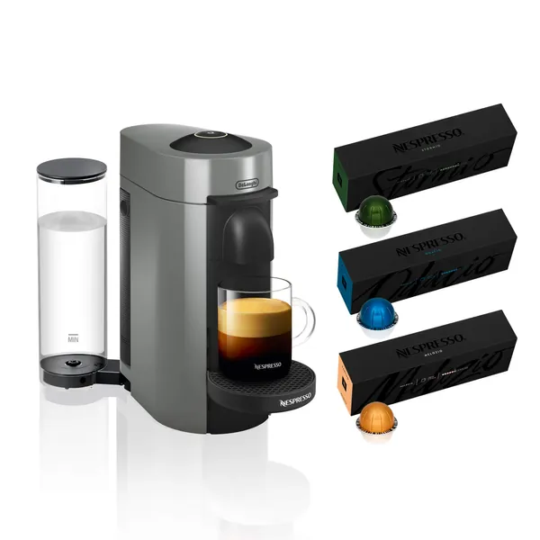 Nespresso VertuoPlus Coffee and Espresso Machine Bundle by De'Longhi with Vertuoline Variety Pack Coffees included
