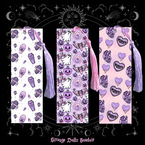 Set of 3 bookmarks, Pastel Goth stationery, Spooky cute, Halloween, Strange Dollz Boudoir