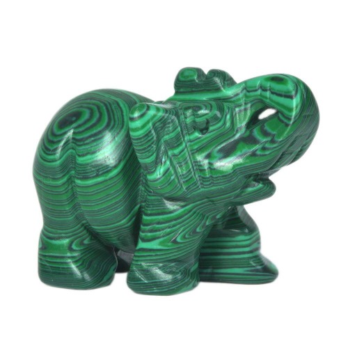 Justinstones Synthetic Malachite Carved Elephant Crystal Animal Totem Spirit Stone Figurine 2 inch - Synthetic Malachite