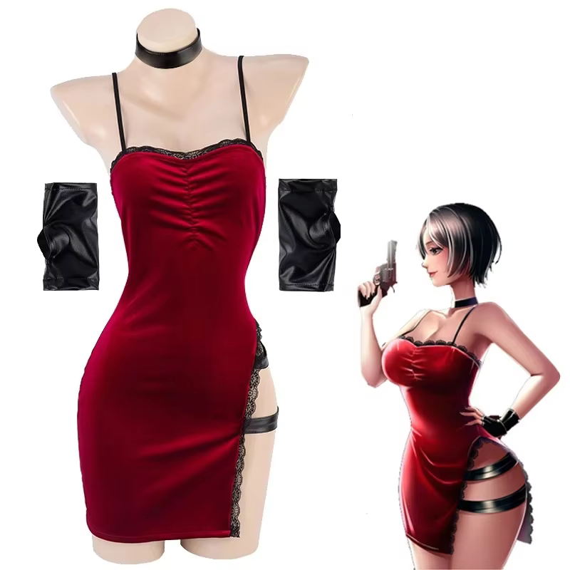 Movie Ada Wong Cos Heroine Secret Service Spy Dress Uniform Halloween Women Red Lace Outfits Cosplay Costume - AliExpress 