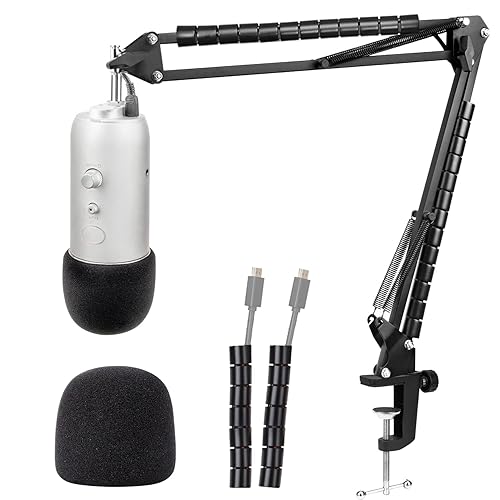 Blue Yeti Mic Stand with Foam Cover Windscreen - Microphone Boom Arm Stand with Pop Filter Compatible with Blue Yeti, Blue Yeti Pro Mic by YOUSHARES - Blue Yeti Mic Arm