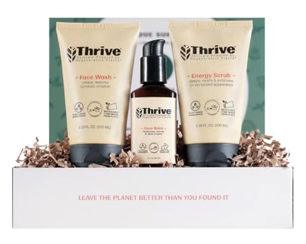 Thrive Natural Skin Care Sets - Awaken Deep Clean Set (3 Piece) – Gift Set with Face Scrub, Face Wash & Moisturizing Face Lotion – Made in USA, Vegan & Cruelty Free