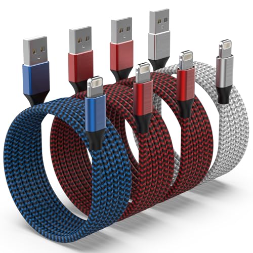 iPhone Charger Cable, 4Pack 10FT/3M [Apple MFi Certified] Lightning Cable Nylon Braided iPhone Charger Cable Lead Fast Charging for iPhone 14 13 12 11 Pro Max XS XR X 8 7 6 Plus 5 5s SE and more - 10FT
