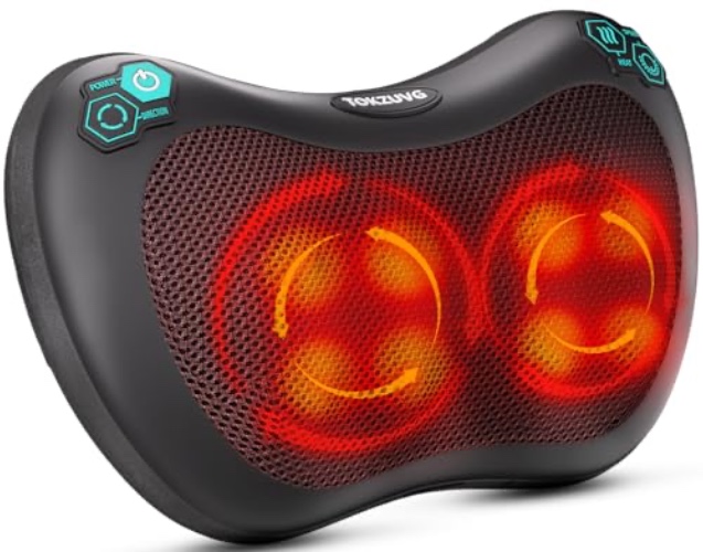 TOKZUVG Massage Pillow Shiatsu Back Massager with Heat 3 Speeds 2 Massage Directions 8 Deep Tissue Kneading Nodes for Lower Back Neck Shoulders Muscle Pain Relief Use at Home Car - Black