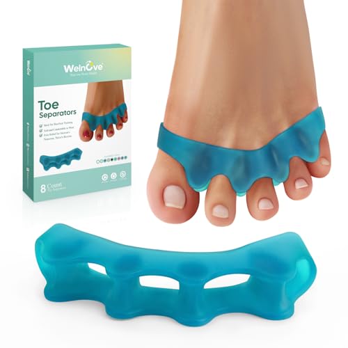 Welnove 8 Pack Toe Separators, Bunion Corrector for Women/Men, Toe Spacers, Foot Alignment - Dividers to Correct Bunions, Hammertoes, Relief Restore Feet (Blue) - Blue