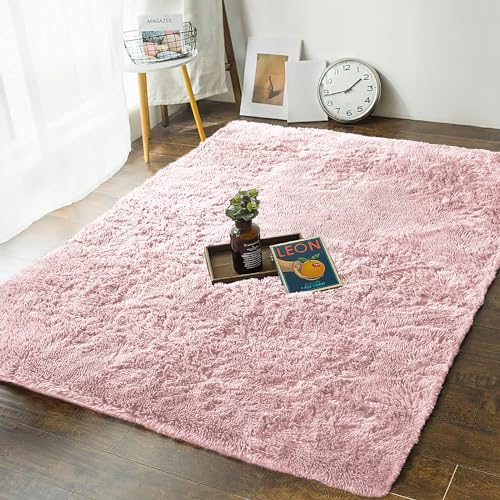 MOONLIGHT20015 Rugs Living Room Large 160x230 cm – Fluffy Shaggy Pink Area Rugs for Bedroom Non-Slip – Modern Super Soft Thick Pile Plush Carpet Non Shedding Easy To Clean Rug - 160 x 230 cm - Pink