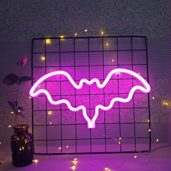Colourful bat hanging neon light in 4 colours