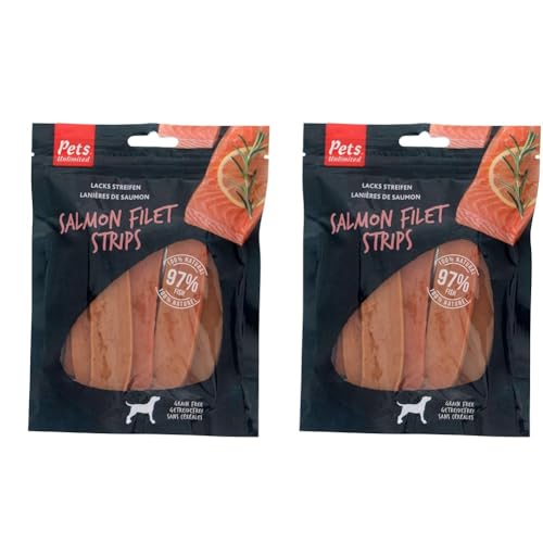 Pets Unlimited Large Salmon Filet Strips, 100% Natural delicious and healthy treat with no artificial colours flavours or preservatives,150 g (Pack of 2) - 150 g (Pack of 2) - Salmon Filet Strips