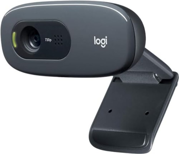 Logitech C270 HD Webcam, HD 720p/30fps, Widescreen HD Video Calling, HD Light Correction, Noise-Reducing Mic, Streaming, For Skype, FaceTime, Hangouts, WebEx, PC/Mac/Laptop/Macbook/Tablet - Black - Black - Webcam