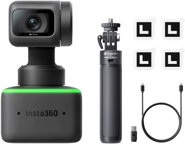 Insta360 Link - PTZ 4K Webcam with 1/2" Sensor, AI Tracking, Gesture Control, HDR, Noise-Canceling Microphones, Specialized Modes, Webcam for Laptop, Video Camera for Video Calls, Live Streaming. - Tripod Kit