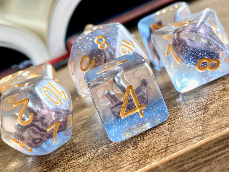 Pirate Ship DnD Dice Set for Dungeons and Dragons | D20 TTRPG Polyhedral Dice Set |  A Sailing Ship Inside Every Die!