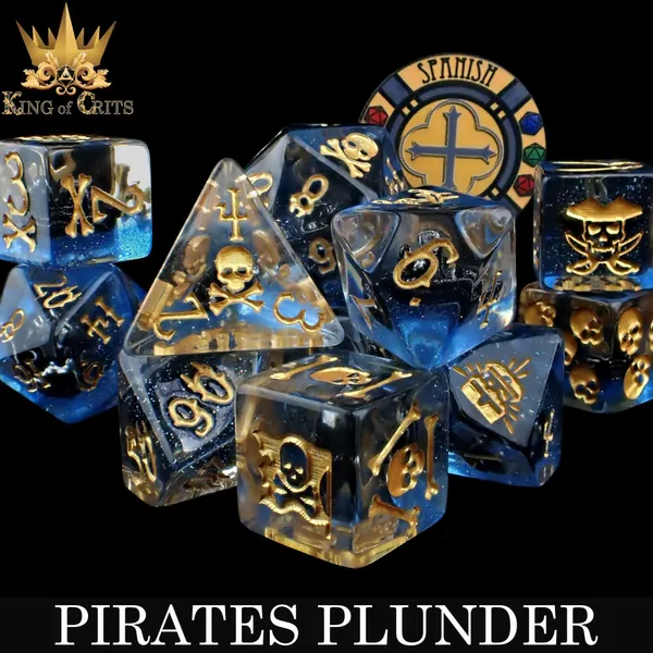 Pirates Plunder Exclusive 11 Dice Set | Anne Bonny & Blackbeard Pirate Swashbuckler DND DICE | King of Crits Brand