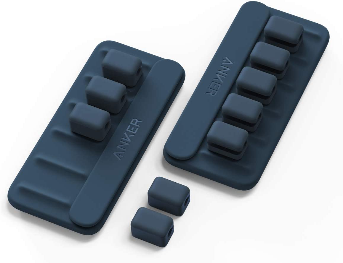 Anker Cable Management, Magnetic Cable Holder, Desktop Multipurpose Cord Keeper, 5 Clips for Lightning Cables, USB C Cables, Micro Cables, Sticks to Wood, Marble, Metal, Glass (Blue, 2 Pack) - 2 Pack Blue