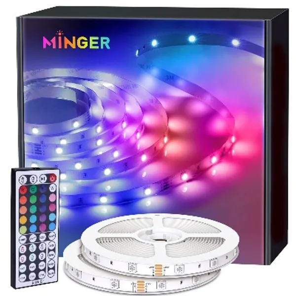 MINGER LED Strip Lights 65.6ft, RGB Color Changing LED Lights for Home, Kitchen, Room, Bedroom, Dorm Room, Bar, with IR Remote Control, 5050 LEDs, DIY Mode