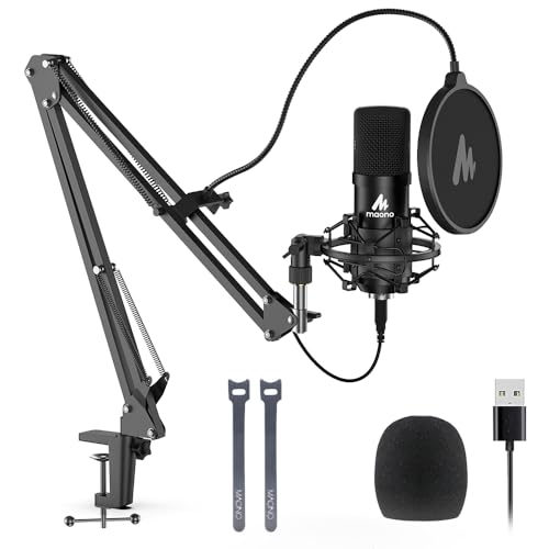 USB Microphone, MAONO 192KHZ/24Bit Plug & Play PC Computer Podcast Condenser Cardioid Metal Mic Kit with Professional Sound Chipset for Recording, Gaming, Singing, YouTube (AU-A04) - Black