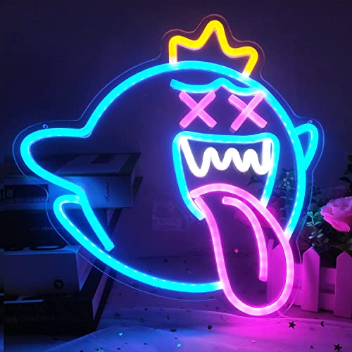 King Boo Neon Sign Ghost Led Neon Light with Dimmable switch Gaming Neon Sign for Kids Game Room Man Cave Birthday Halloween Decor Christmas Gift - Ice Blue