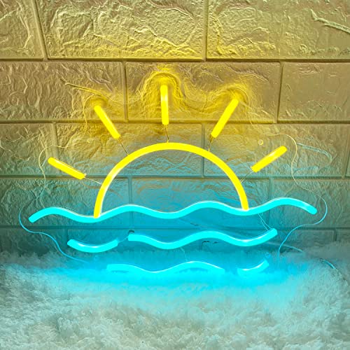 Sunset Sunrise Neon Sign Sun on The Sea Neon LED Light Sign for Wall Decor Wave Neon Light up Sign Beach Home Decor Aesthetic for Teen Girls Bedroom Game Room Decor Ocean Sun Night Light Wedding - Sunset Sunrise