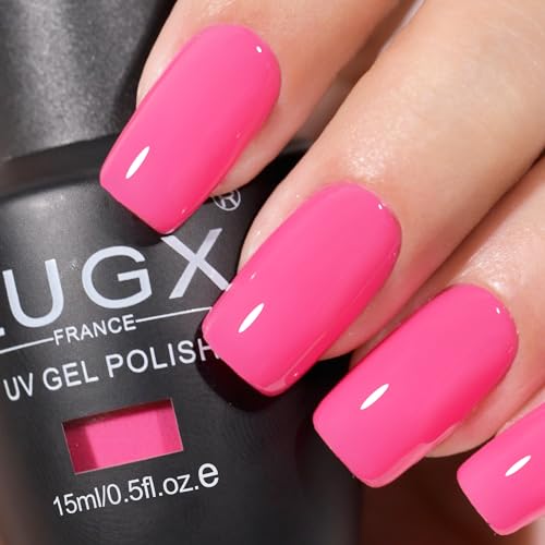 L'UGX Hot Pink Gel Nail Polish Fall Bright Pink Color Gel Polish 15ML Long Lasting UV French Tip Gel Colors for Nails Art DIY Manicure & Pedicure at Home Salon Holiday Gifts for Women - Hot pink