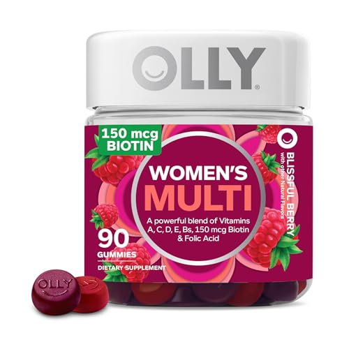 OLLY Women's Multivitamin Gummy, Overall Health and Immune Support, Vitamins A, D, C, E, Biotin, Folic Acid, Adult Chewable Vitamin, Berry, 45 Day Supply - 90 Count (Pack of 1) - 90 Count - Gummies