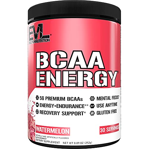 EVL BCAAs Amino Acids Powder - BCAA Energy Pre Workout Powder for Muscle Recovery Lean Growth and Endurance - Rehydrating BCAA Powder Post Workout Recovery Drink with Natural Caffeine - Watermelon - 30 Servings (Pack of 1) - Watermelon