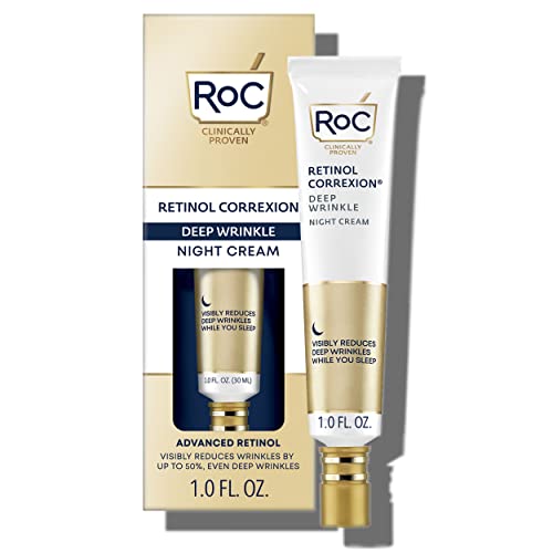 RoC Retinol Correxion Deep Wrinkle Anti-Aging Night Cream, Daily Face Moisturizer with Shea Butter, Glycolic Acid and Squalane, Skin Care Treatment, 1 Ounces - 1 Fl Oz (Pack of 1)
