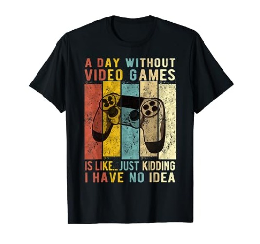 A Day Without Video Games Is Like Funny Gaming Gift Gamer T-Shirt - Youth - Brown - Large