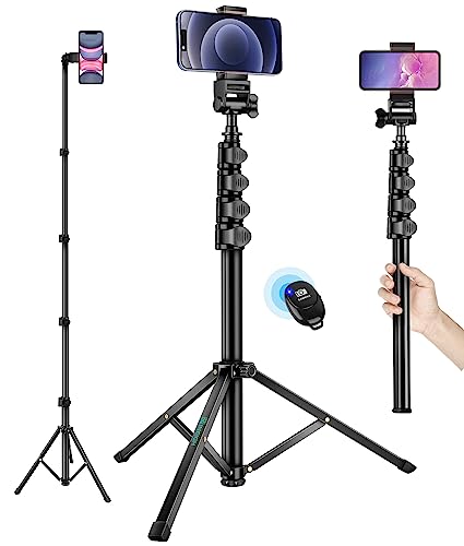 Nineigh Phone Tripod, 70" Selfie Stick Tripod Stand Cell Phone Tripods with Remote Phone Holder Carry Bag, Aluminum Alloy Selfie Stick Tripod, Compatible with iPhone Samsung GoPro Smartphone - 70 Inch - Black