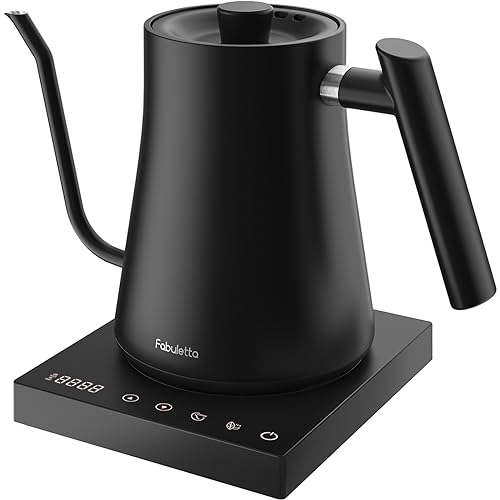 Gooseneck Electric Kettle Fabuletta Electric Kettle Temperature Control 100% Stainless Steel Inner Lid & Bottom Pour Over Coffee Kettle & Tea Kettle 1200W Quick Heating 1L Tea Pot for Family - Black