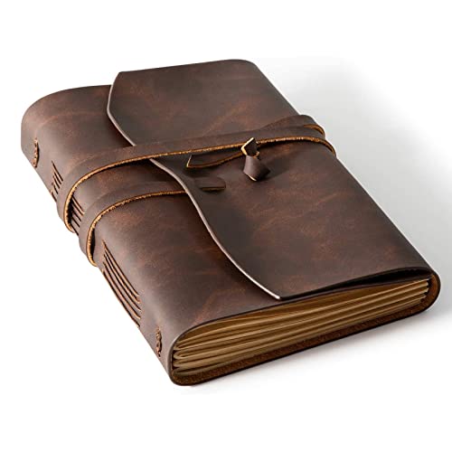 RILIHO Leather Journal Notebook - 260 Pages 6x8.1 inches Genuine Leather Journals for Writing Vintage Journal For Man and Women Gifts For Man Artist,Travel Journal Brown - 6"x8.1"