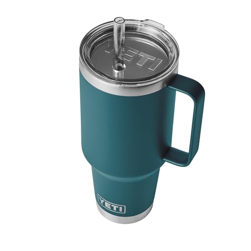 YETI Rambler Tumbler with Handle and Straw Lid, Vacuum Insulated Travel Mug, Stainless Steel - 42oz - Agave Teal