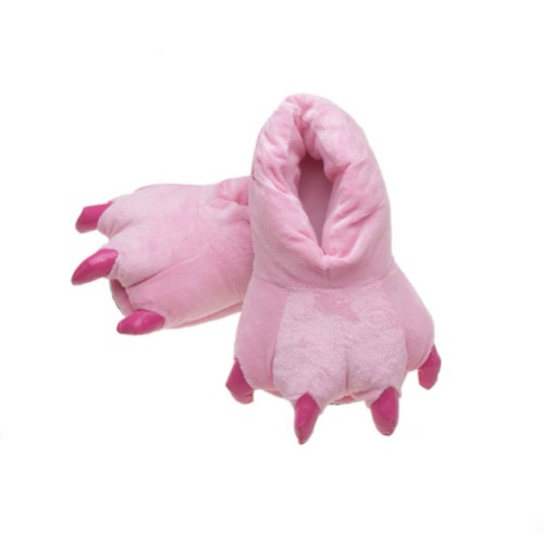 Adult Cute Plush Animal Paw Slippers Fuzzy Warm House Shoes - Large Pink