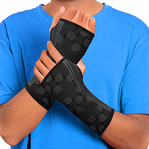 Sparthos Wrist Support Sleeves (Pair) – Medical Compression for Carpal Tunnel and Wrist Pain Relief – Wrist Brace for Men and Women – Made from Innovative Breathable Elastic Blend - Medium - Midnight Black