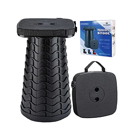 Outward Gear Collapsible Stool Portable Chair for Adults Heavy Duty Camping Stools Sturdy Retractable Telescoping Stool (Black) - Black