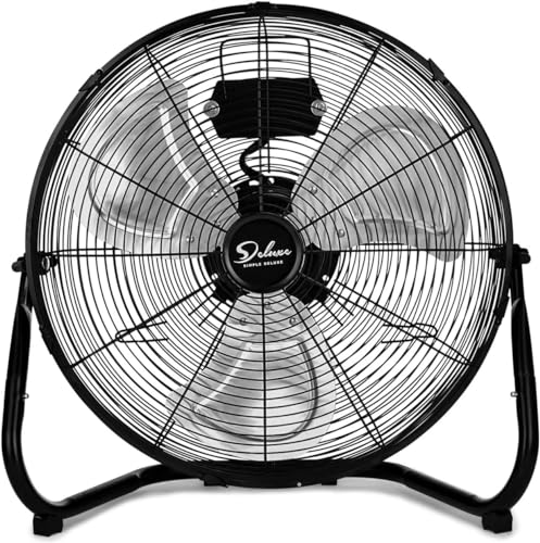 Simple Deluxe 18 Inch 3-Speed High Velocity Heavy Duty Floor Fan for Industrial, Commercial, Residential, and Greenhouse Use, Black - 18 inch - 1 Pack