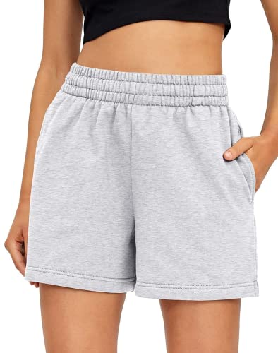 AUTOMET Women's Shorts Casual Summer Drawstring Comfy Elastic High Waist Running Shorts with Pockets - Grey - XX-Large