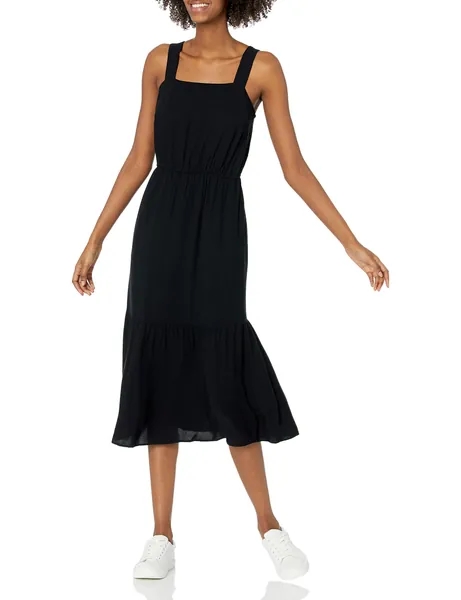 Amazon Essentials Womens Relaxed Fit Fluid Twill Tiered Midi Dress - XX-Large Black