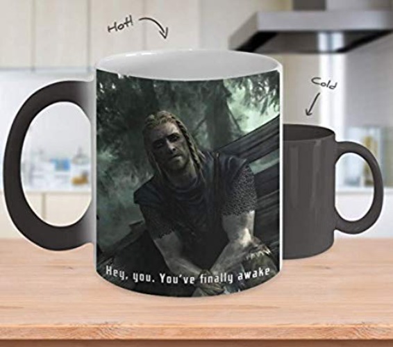 Hey You You've Finally Awake Color Changing Mug Skyrim Mugs Cup Funny Video Game Gag Present For Men Boyfriends Boy Brother Gamer 8S7F