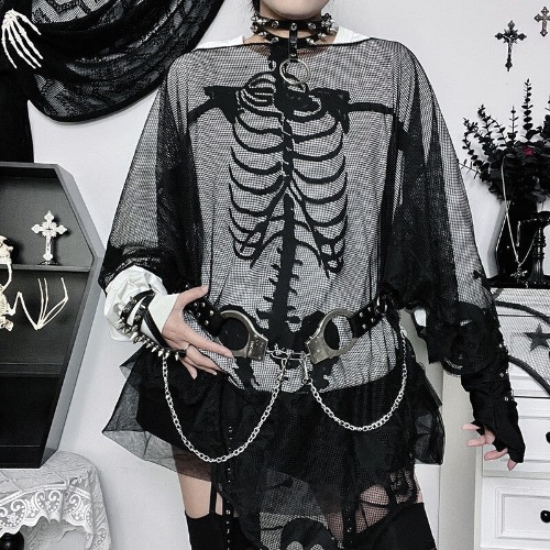 Skeleton Lace Halloween Costume Cape - Black / One Size