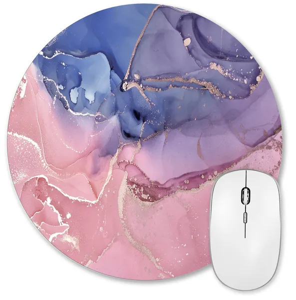 HUOCAIREN Blue Pink Marble Mouse Pad, Round Small Mouse Mat, Non-Slip Rubber Base Mousepad, Waterproof Office Mouse Pad, Gold Marble Mouse Pads Pretty Pink Marble - Pretty Pink Marble