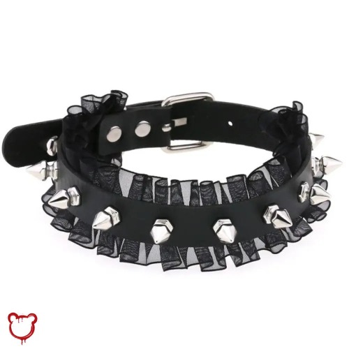 Leather Lace Choker - black