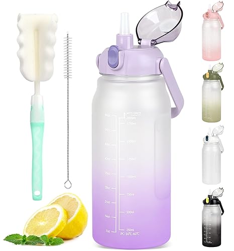 GXCROR Gourde Grande Bouteille d'eau de 2L Avec Marqueur de Temps et Paille - Restez Hydraté Avec Notre Grande Bouteille d'eau - Violet