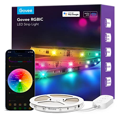Govee RGBIC Alexa LED Strip Light 32.8ft, Smart WiFi LED Lights Work with Alexa and Google Assistant, Segmented DIY, Music Sync, Color Changing LED Strip Lights for Bedroom, Kitchen, Desk, Halloween - 32.8ft