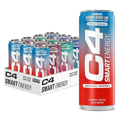 Cellucor C4 Smart Energy Drinks Variety Pack, Sugar Free Performance Fuel & Nootropic Brain Booster, Coffee Substitute or Alternative, 4 Flavor Berry Breeze Variety 12 Pack - Berry Breeze Variety Pack - 12 Fl Oz (Pack of 12)