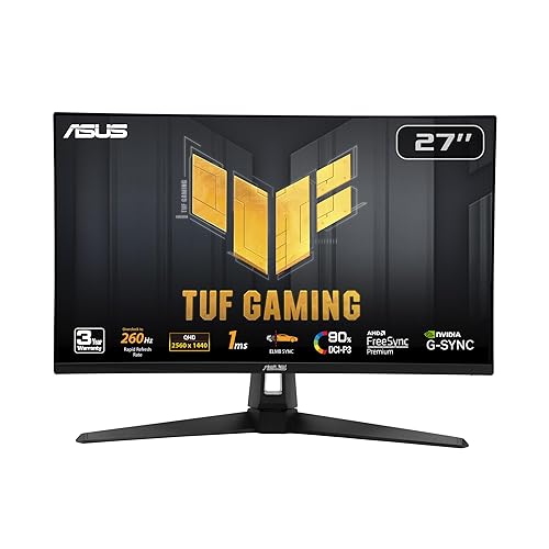 ASUS TUF Gaming 27” 1440P Gaming Monitor (VG27AQM1A) - QHD (2560 x 1440), 260Hz, 1ms, Fast IPS, Extreme Low Motion Blur Sync, Freesync Premium, G-SYNC Compatible, DisplayHDR400, 3 Year Warranty - 27" Fast IPS QHD 260Hz G-SYNC