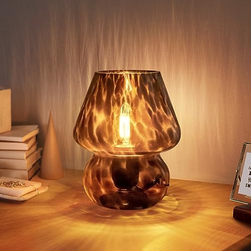 ONEWISH Mushroom Lamp Small Vintage Table Lamp for Bedroom Nightstand, Bedside Lamp Translucent Glass Stepless Dimmable, Murano Aesthetic Home Decor for Living Room Kitchen Mother's Day Gift(Black) - black-1pack