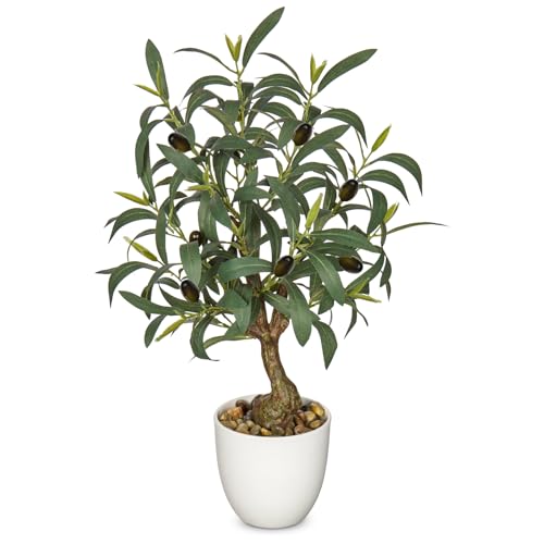 Briful Olive Trees Artificial Indoor 18 Inch Fake Olive Tree White Pot Faux Olive Greenery for Home Office Room Table Modern Decor - Olive Plants#1