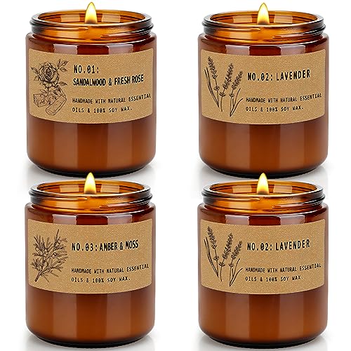 Candles for Home Scented, 4 Pack 28 Oz Candles Gifts for Women, Large Soy Scented Candles, Lavender Fresh Rose Long Lasting Aromatherapy Amber Candle Set for Women Men Birthday Thanksgiving Christmas - 4 Pack