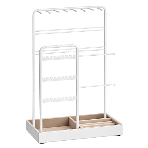 SONGMICS Jewelry Holder, Jewelry Organizer, Jewelry Display Stand with Metal Frame, Velvet Tray, Necklace Earring Bracelet Holder, for Studs, Rings, Gift Idea, Matte White UJJS021W01 - Matte White - 4.5"D x 7.7"W x 12.1"H